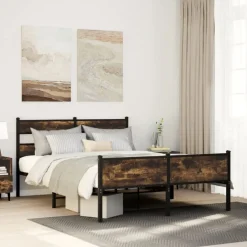 vidaXL Cadre de lit en métal sans matelas chêne fumé 160x200 cm