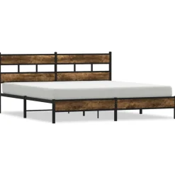 Lits & Accessoires-vidaXL Cadre de lit en métal sans matelas chêne fumé 183x213 cm Ch&ecirc;ne fumé