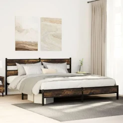Lits & Accessoires-vidaXL Cadre de lit en métal sans matelas chêne fumé 183x213 cm Ch&ecirc;ne fumé