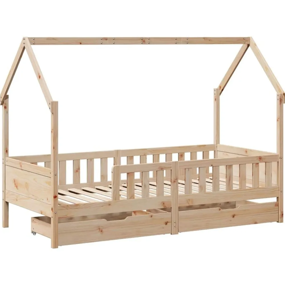 Lits & Accessoires-vidaXL Cadre de lit enfants avec tiroirs sans matelas 90x200 cm bois Naturel
