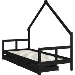 Mobilier Pour Bébés & Tout-Petits-vidaXL Cadre de lit enfant tiroirs 80x200 cm bois de pin massif Noir