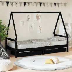 Mobilier Pour Bébés & Tout-Petits-vidaXL Cadre de lit enfant tiroirs 80x200 cm bois de pin massif Noir