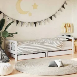 Mobilier Pour Bébés & Tout-Petits-vidaXL Cadre de lit enfant tiroirs 80x200 cm bois de pin massif Blanc