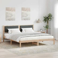 Lits & Accessoires-vidaXL Cadre de lit Gris foncé 180 x 200 cm Pin massif Naturel et gris foncé