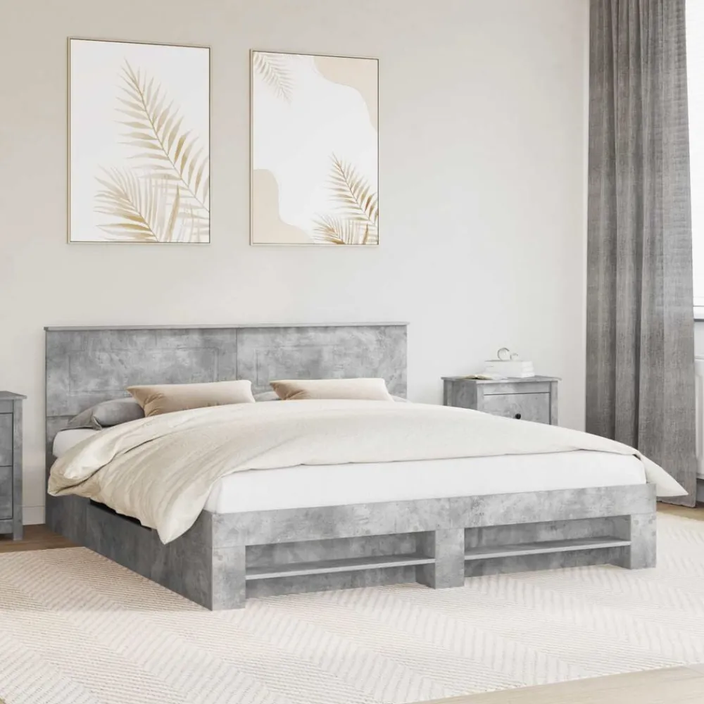 Ensembles De Meubles-vidaXL Cadre de lit 200 x 200 cm Bois d'ingénierie Gris béton