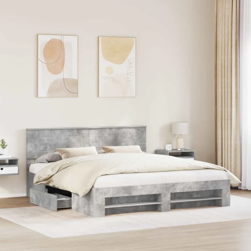 Ensembles De Meubles-vidaXL Cadre de lit 200 x 200 cm Bois d'ingénierie Gris béton