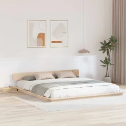 Lits & Accessoires-vidaXL Cadre de lit Marron 200 x 200 cm bois Naturel