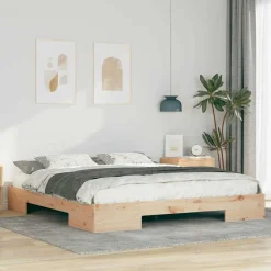 Lits & Accessoires-vidaXL Cadre de lit Marron 200 x 200 cm Naturel
