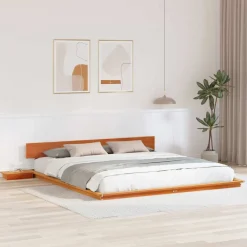 Lits & Accessoires-vidaXL Cadre de lit Marron 200 x 200 cm bois Marron cire