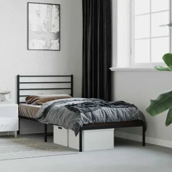 Lits & Accessoires-vidaXL Cadre de lit métal sans matelas avec tête de lit 75x190 cm Noir