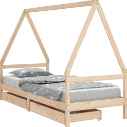 Mobilier Pour Bébés & Tout-Petits-vidaXL Cadre de lit pour enfants gris 80x200 cm bois de pin massif Naturel