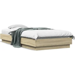 Lits & Accessoires-vidaXL Cadre de lit sans matelas avec lumières LED 100x200 cm Ch&ecirc;ne sonoma