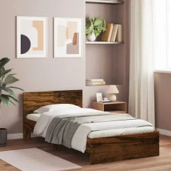 Lits & Accessoires-vidaXL Cadre de lit sans matelas avec tête de lit chêne fumé 100x200cm Ch&ecirc;ne fumé