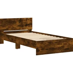 Lits & Accessoires-vidaXL Cadre de lit sans matelas avec tête de lit chêne fumé 100x200cm Ch&ecirc;ne fumé