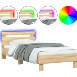 Lits & Accessoires-vidaXL Cadre de lit sans matelas avec lumières LED 90x200 cm Chêne sonoma