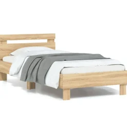 Lits & Accessoires-vidaXL Cadre de lit sans matelas avec lumières LED 90x200 cm Ch&ecirc;ne sonoma