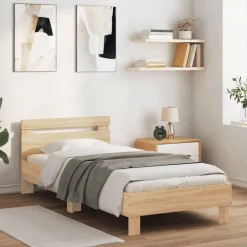 Lits & Accessoires-vidaXL Cadre de lit sans matelas avec lumières LED 90x200 cm Ch&ecirc;ne sonoma