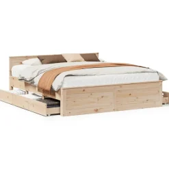 Lits & Accessoires-vidaXL Cadre de lit sans matelas avec tête de lit 200x200 cm bois pin Naturel