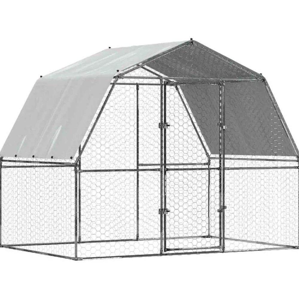 vidaXL Cage à poules avec toit et porte argenté acier galvanisé