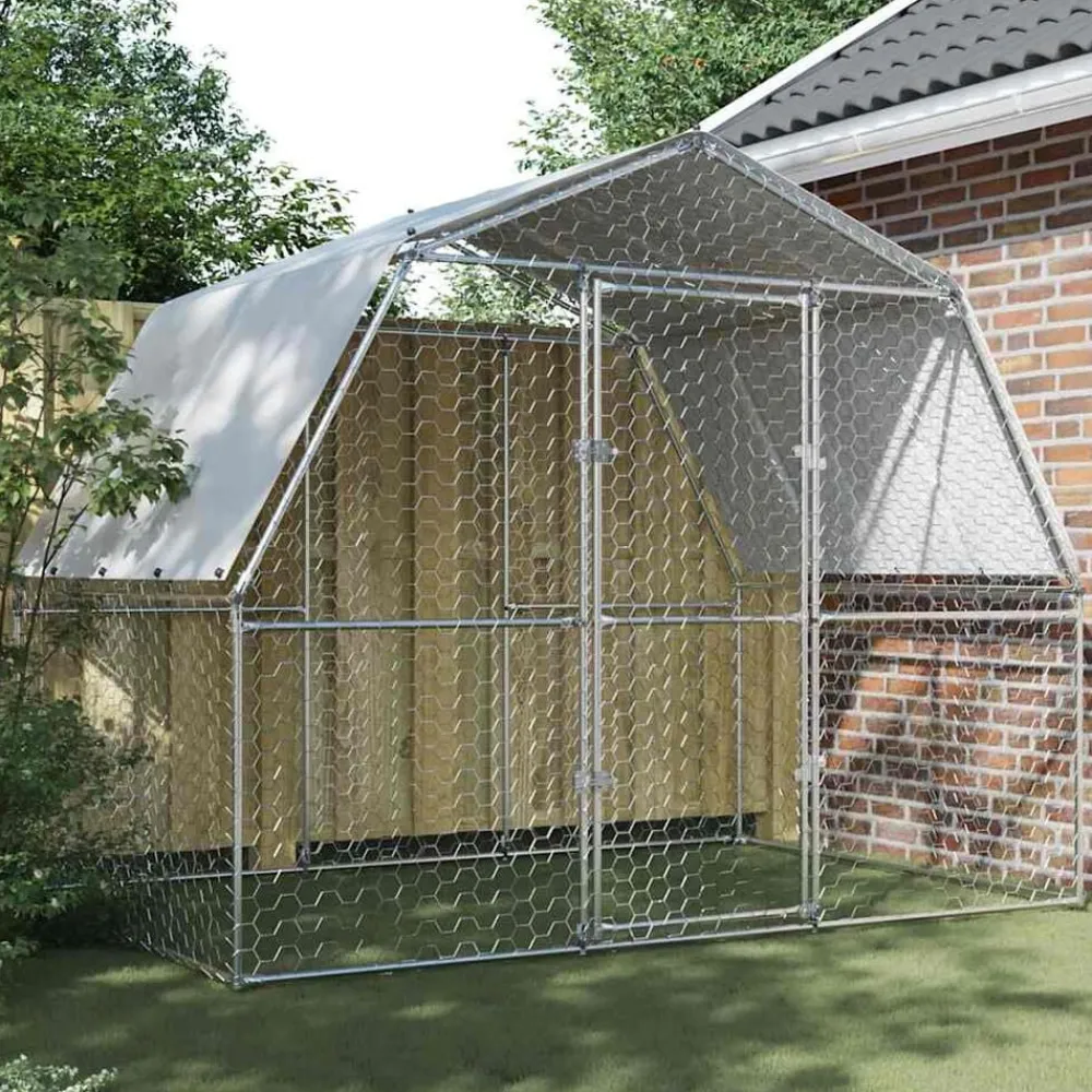 vidaXL Cage à poules avec toit et porte argenté acier galvanisé