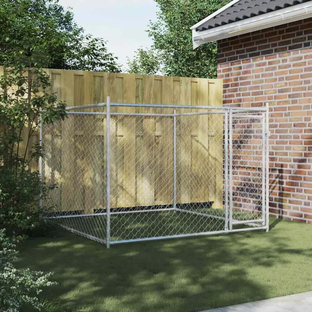 vidaXL Cage pour chien avec porte gris 2x2x1,5 m acier galvanisé