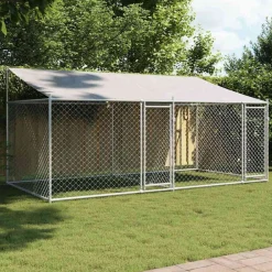 vidaXL Cage pour chien avec toit et portes gris 4x2x2m acier galvanisé
