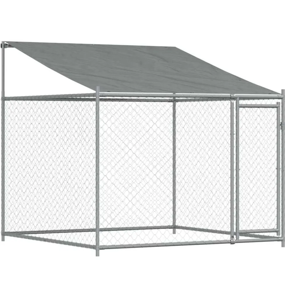 Articles Pour Animaux De Compagnie-vidaXL Cage pour chien avec toit et porte gris 2x2x2 m acier galvanisé