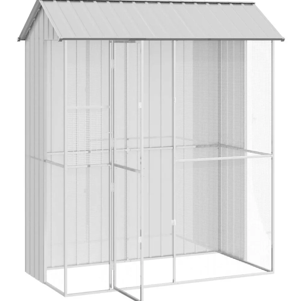 Articles Pour Animaux De Compagnie-vidaXL Cage pour oiseaux 215 x 110 x 247 cm Acier galvanisé Gris