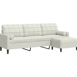 vidaXL Canapé à 3 places avec repose-pieds Crème 210 cm Velours