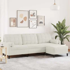vidaXL Canapé à 3 places avec repose-pieds Crème 210 cm Velours