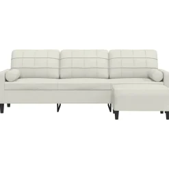 vidaXL Canapé à 3 places avec repose-pieds Crème 210 cm Velours