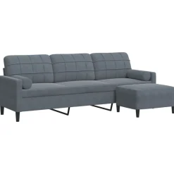 Canapés-vidaXL Canapé à 3 places avec repose-pieds 210 cm Velours Gris foncé