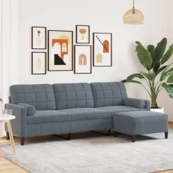 Canapés-vidaXL Canapé à 3 places avec repose-pieds 210 cm Velours Gris foncé