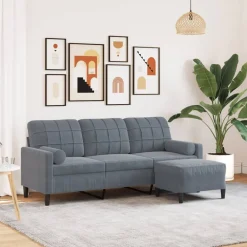 Canapés-vidaXL Canapé à 3 places avec repose-pieds 180 cm Velours Gris foncé