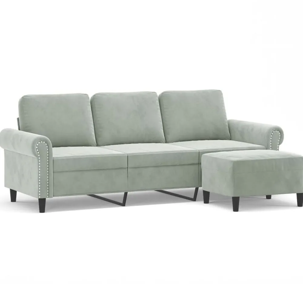 Canapés-vidaXL Canapé à 3 places avec repose-pieds Gris clair 180 cm Velours