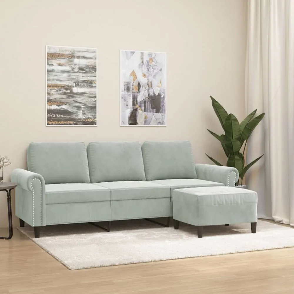 Canapés-vidaXL Canapé à 3 places avec repose-pieds Gris clair 180 cm Velours