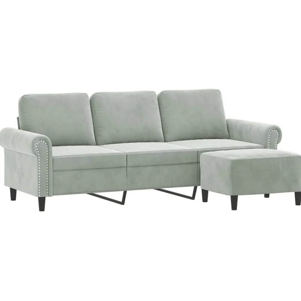 Canapés-vidaXL Canapé à 3 places avec repose-pieds Gris clair 180 cm Velours