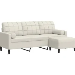 Canapés-vidaXL Canapé à 3 places avec repose-pieds Crème 180 cm Velours Cr&egrave;me