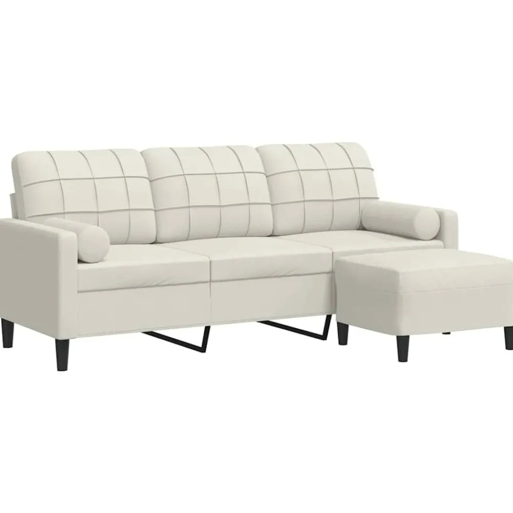 Canapés-vidaXL Canapé à 3 places avec repose-pieds Crème 180 cm Velours Crème