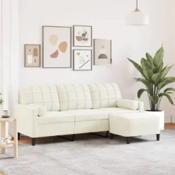 Canapés-vidaXL Canapé à 3 places avec repose-pieds Crème 180 cm Velours Cr&egrave;me
