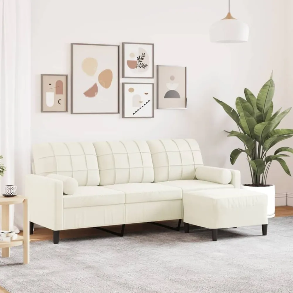Canapés-vidaXL Canapé à 3 places avec repose-pieds Crème 180 cm Velours Crème