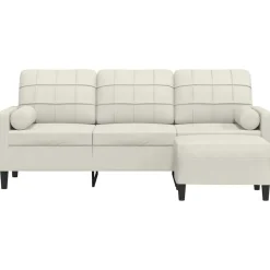 Canapés-vidaXL Canapé à 3 places avec repose-pieds Crème 180 cm Velours Crème