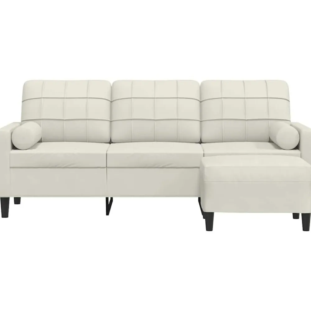 Canapés-vidaXL Canapé à 3 places avec repose-pieds Crème 180 cm Velours Crème