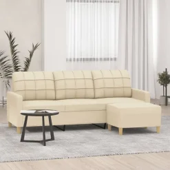 Canapés-vidaXL Canapé à 3 places avec repose-pieds Crème 180 cm Tissu Cr&egrave;me