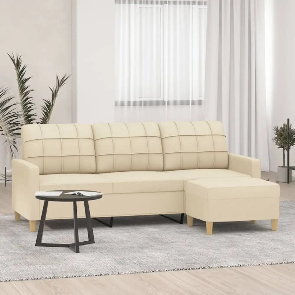 Canapés-vidaXL Canapé à 3 places avec repose-pieds Crème 180 cm Tissu Crème