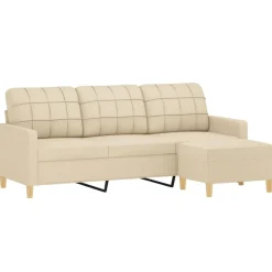 Canapés-vidaXL Canapé à 3 places avec repose-pieds Crème 180 cm Tissu Crème