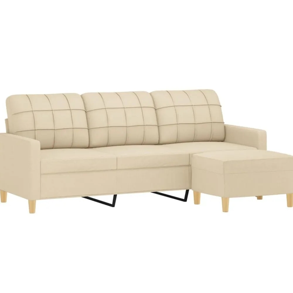 Canapés-vidaXL Canapé à 3 places avec repose-pieds Crème 180 cm Tissu Crème