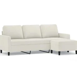 Canapés-vidaXL Canapé à 3 places avec repose-pieds Crème 180 cm Velours Cr&egrave;me