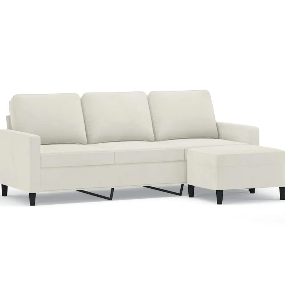 Canapés-vidaXL Canapé à 3 places avec repose-pieds Crème 180 cm Velours Crème