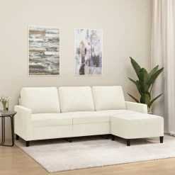 Canapés-vidaXL Canapé à 3 places avec repose-pieds Crème 180 cm Velours Cr&egrave;me